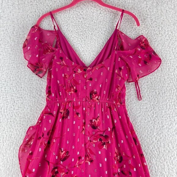 White House‎ Black Market Pink Cold Shoulder Ruffle Dress Womens Floral Size 2 - Picture 12 of 14